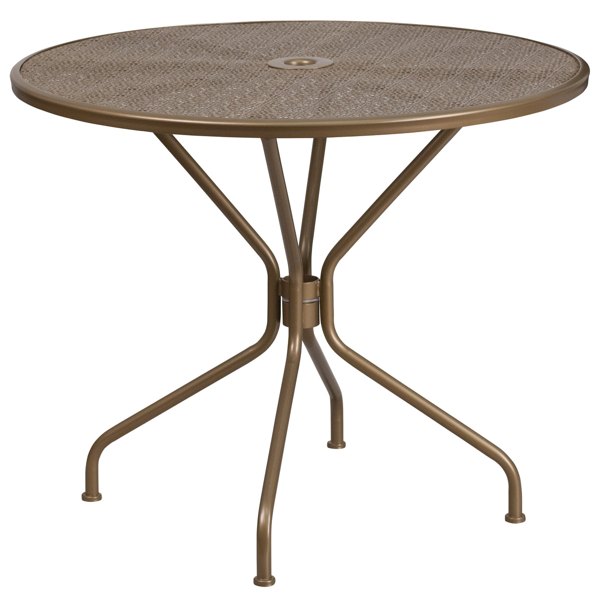 Gold |#| 35.25inch Round Gold Indoor-Outdoor Steel Patio Table Set with 4 Round Back Chairs
