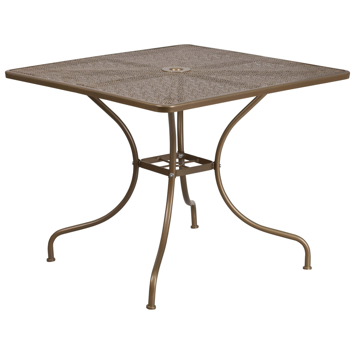 Gold |#| 35.5inch Square Gold Indoor-Outdoor Steel Patio Table Set w/ 2 Square Back Chairs