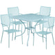 Sky Blue |#| 35.5inch SQ Sky Blue Indoor-Outdoor Steel Patio Table Set w/ 4 Square Back Chairs