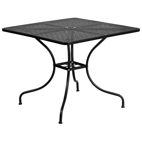 Black |#| 35.5inch Square Black Indoor-Outdoor Steel Patio Table Set w/ 4 Square Back Chairs