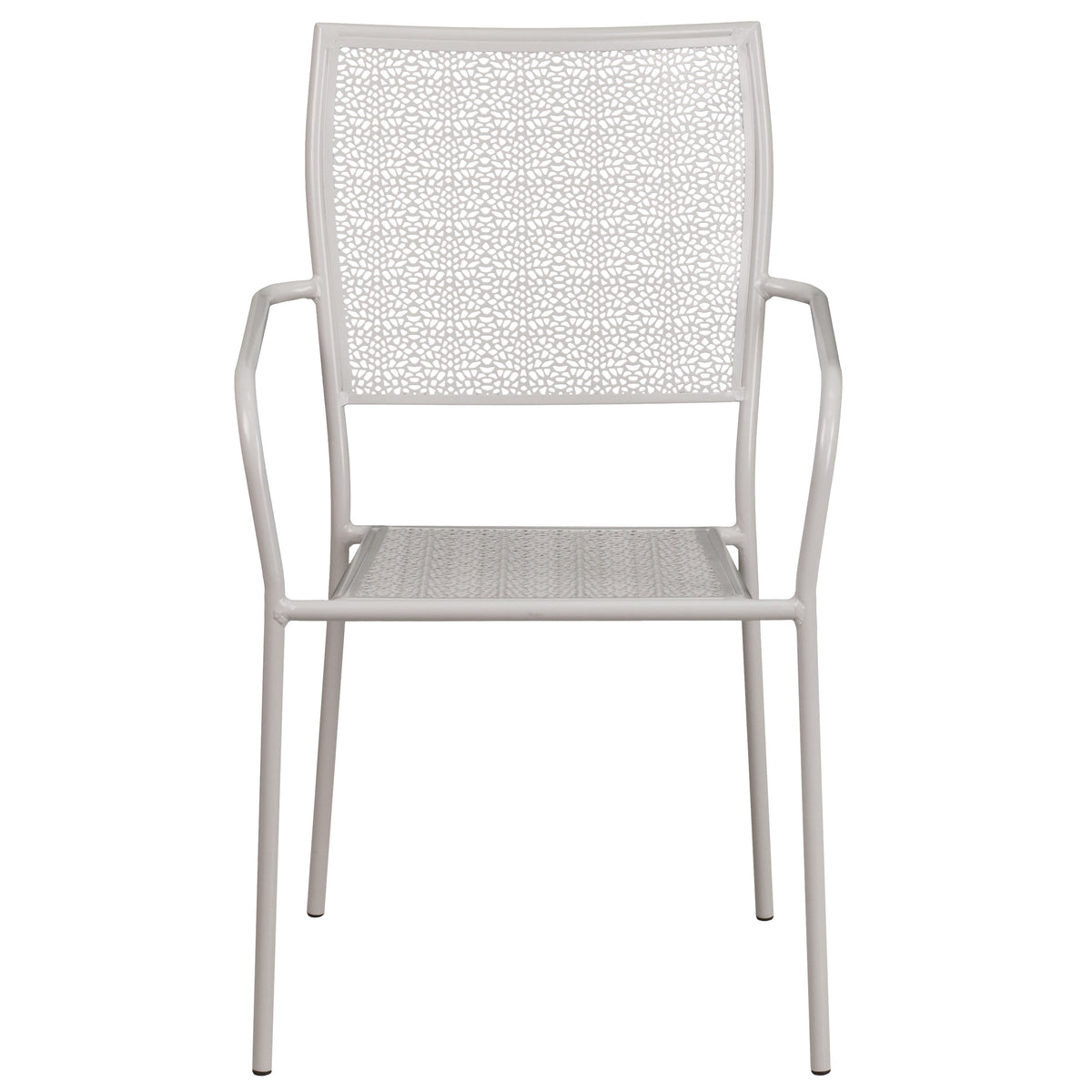Light Gray |#| Light Gray Indoor-Outdoor Steel Patio Arm Chair with Square Back - Bistro Chair
