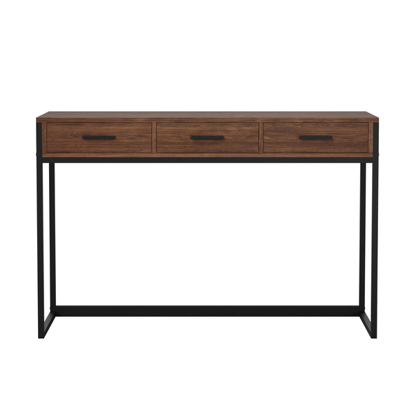 Walnut Top/Oil Rubbed Bronze Frame |#| Walnut 3 Drawer Home Office Desk with Oil Rubbed Bronze Metal Frame and Hardware