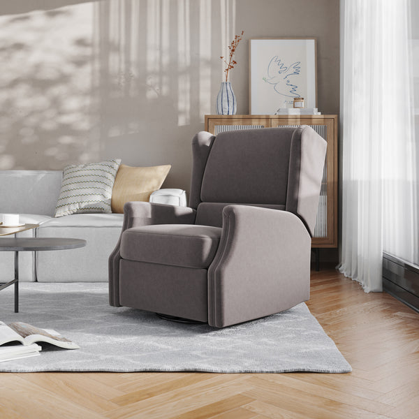 Dark Gray |#| Wingback Manual Rocking Glider Recliner Chair with 360° Swivel in Dark Gray