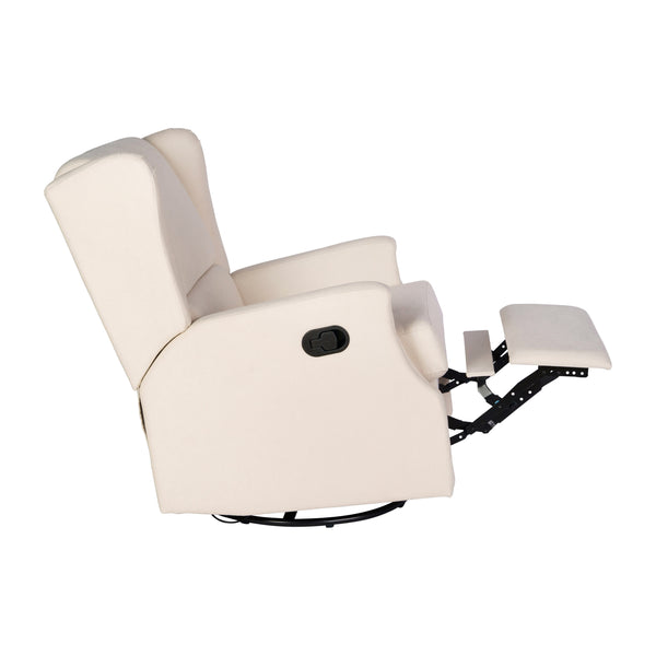 Cream |#| Wingback Manual Rocking Glider Recliner Chair with 360° Swivel in Cream