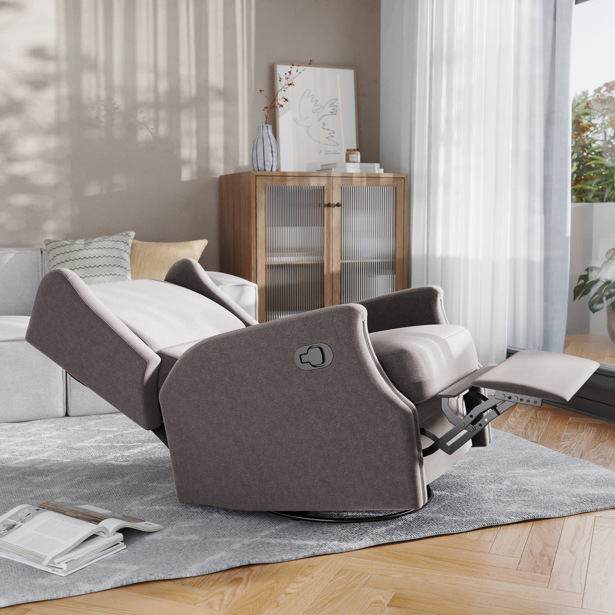 Dark Gray |#| Wingback Manual Rocking Glider Recliner Chair with 360° Swivel in Dark Gray