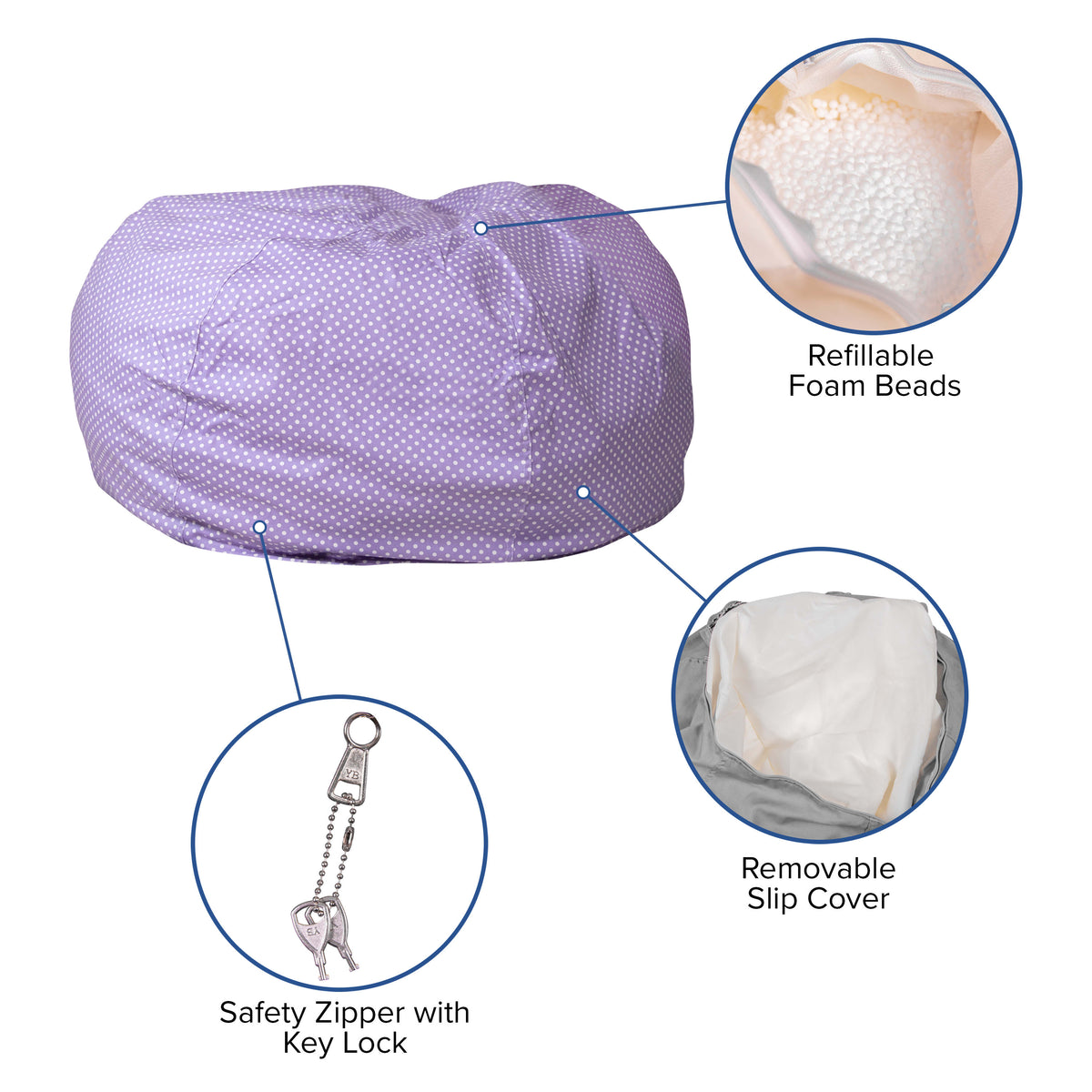 Lavender Dot |#| Oversized Lavender Dot Refillable Bean Bag Chair for All Ages
