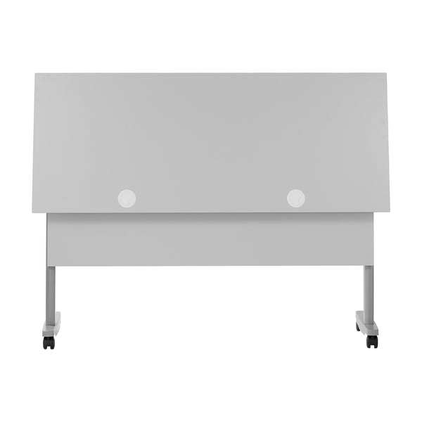 Gray Top/Gray Frame |#| Commercial Nesting Flip Training Table with Steel Frame and T-Legs in Gray