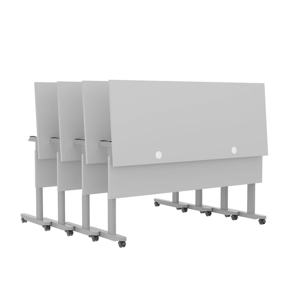 Gray Top/Gray Frame |#| Commercial Nesting Flip Training Table with Steel Frame and T-Legs in Gray