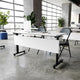White Top/Black Frame |#| Commercial Nesting Flip Training Table with Steel Frame and T-Legs in White/Blk