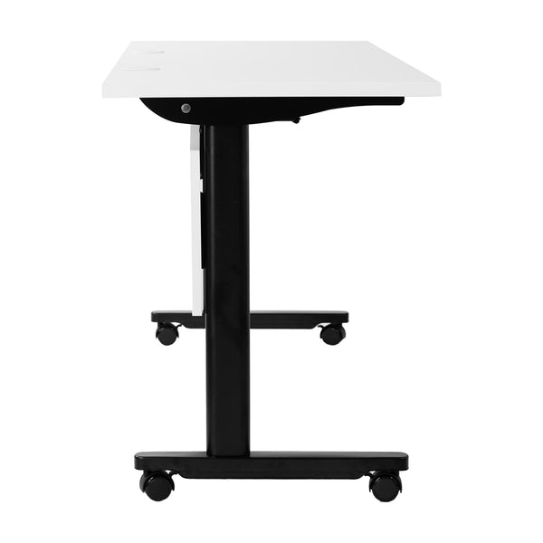 White Top/Black Frame |#| Commercial Nesting Flip Training Table with Steel Frame and T-Legs in White/Blk