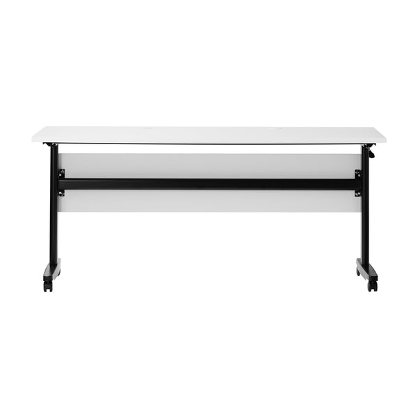 White Top/Black Frame |#| Commercial Nesting Flip Training Table with Steel Frame and T-Legs in White/Blk