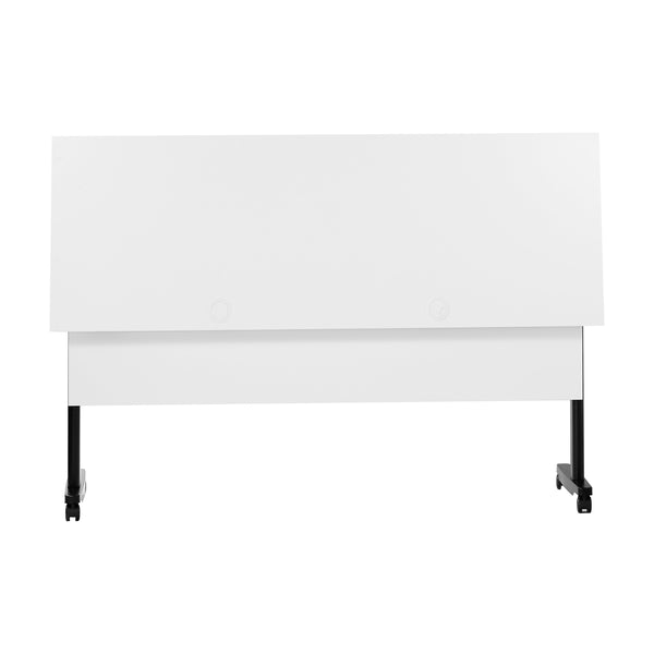 White Top/Black Frame |#| Commercial Nesting Flip Training Table with Steel Frame and T-Legs in White/Blk