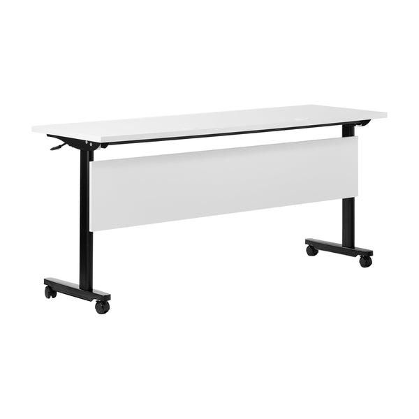 White Top/Black Frame |#| Commercial Nesting Flip Training Table with Steel Frame and T-Legs in White/Blk