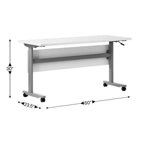 White Top/Gray Frame |#| Commercial Nesting Flip Training Table with Steel Frame and T-Legs in White/Gray