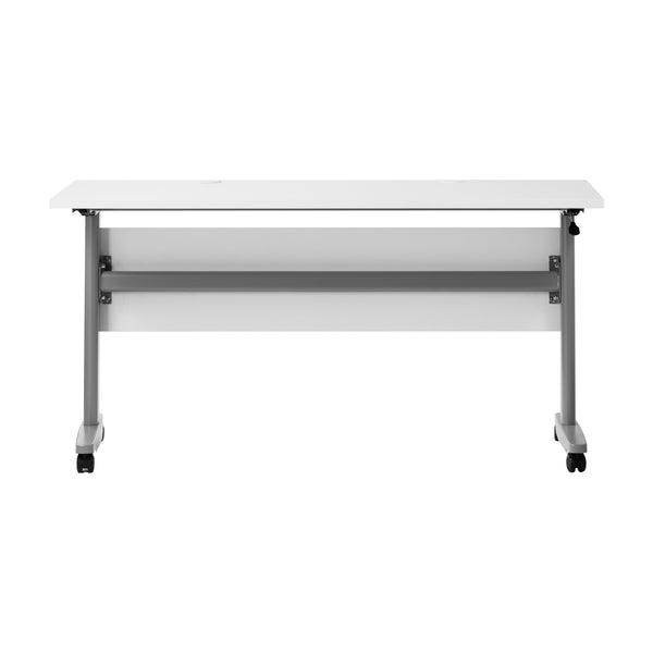 White Top/Gray Frame |#| Commercial Nesting Flip Training Table with Steel Frame and T-Legs in White/Gray
