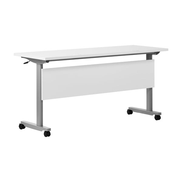 White Top/Gray Frame |#| Commercial Nesting Flip Training Table with Steel Frame and T-Legs in White/Gray