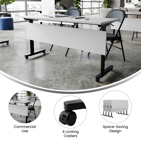 Gray Top/Black Frame |#| Commercial Nesting Flip Training Table with Steel Frame and T-Legs in Gray/Black