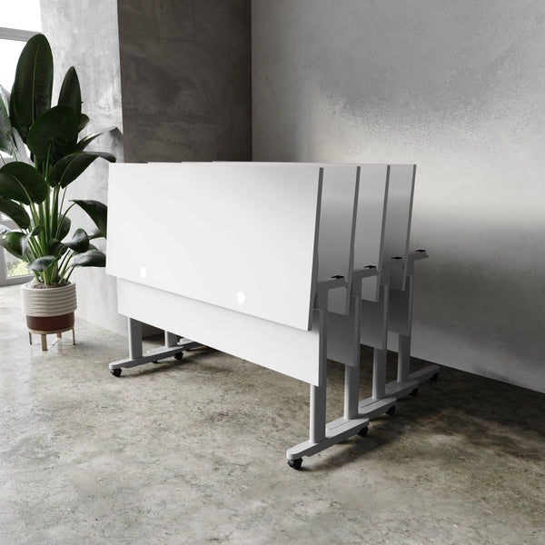 Gray Top/Gray Frame |#| Commercial Nesting Flip Training Table with Steel Frame and T-Legs in Gray