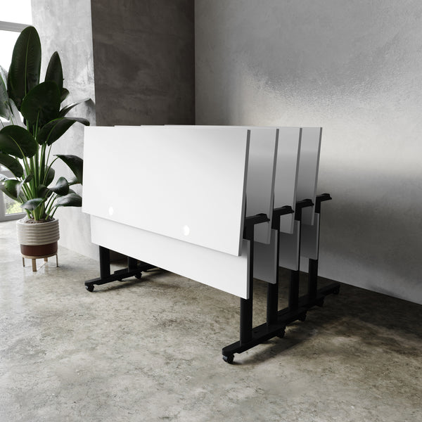 Gray Top/Black Frame |#| Commercial Nesting Flip Training Table with Steel Frame and T-Legs in Gray/Black