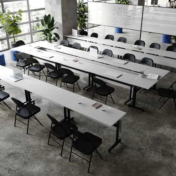 Gray Top/Black Frame |#| Commercial Nesting Flip Training Table with Steel Frame and T-Legs in Gray/Black