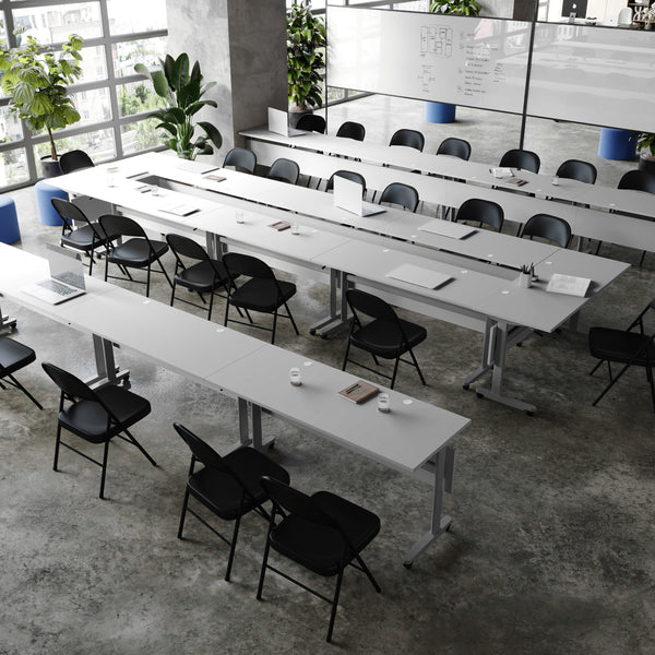 Gray Top/Gray Frame |#| Commercial Nesting Flip Training Table with Steel Frame and T-Legs in Gray