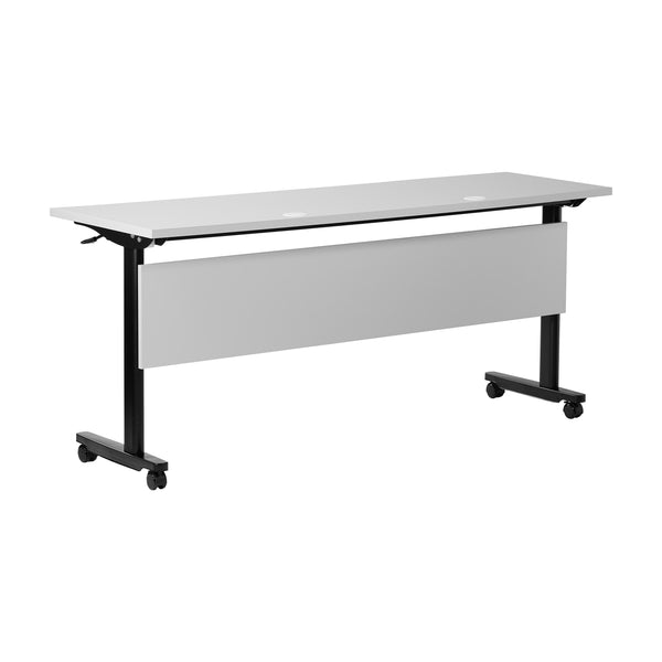 Gray Top/Black Frame |#| Commercial Nesting Flip Training Table with Steel Frame and T-Legs in Gray/Black