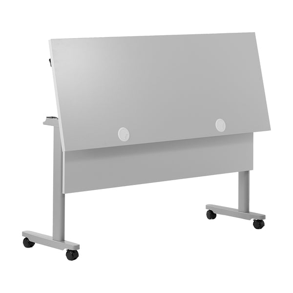 Gray Top/Gray Frame |#| Commercial Nesting Flip Training Table with Steel Frame and T-Legs in Gray