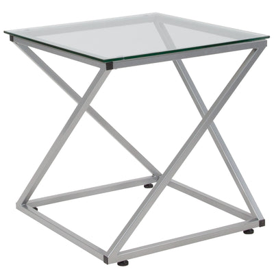 Park Avenue Collection Glass End Table with Designer Contemporary Steel Design
