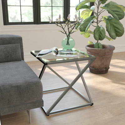 Park Avenue Collection Glass End Table with Designer Contemporary Steel Design