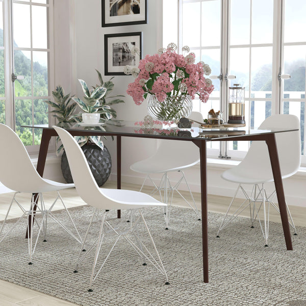 Clear Top/Walnut Frame |#| 35.25inch x 59inch Rectangular Solid Walnut Wood Table with Clear Glass Top
