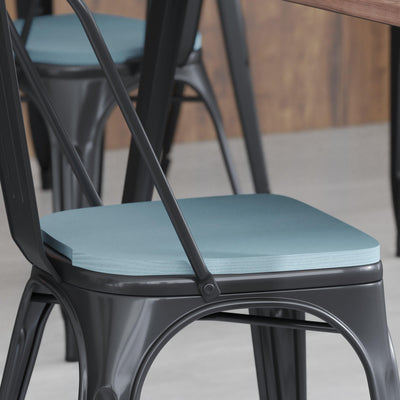 Perry Poly Resin Wood Square Seat with Rounded Edges for Colorful Metal Barstools