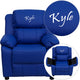 Blue Vinyl |#| Personalized Deluxe Padded Blue Vinyl Kids Recliner with Storage Arms