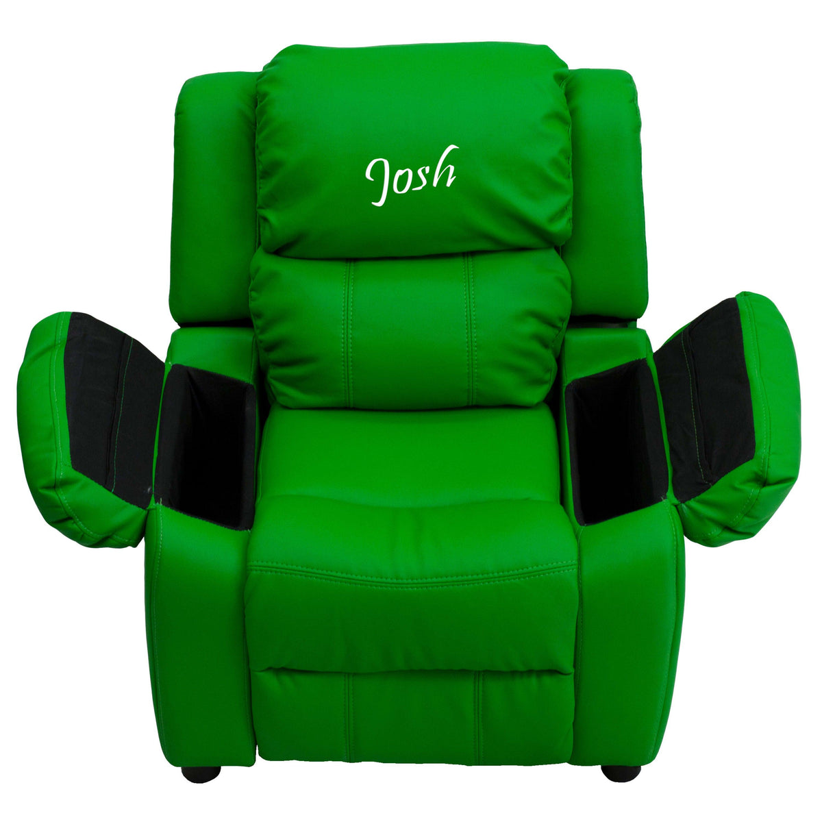 Green Vinyl |#| Personalized Deluxe Padded Green Vinyl Kids Recliner with Storage Arms