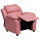 Pink Vinyl |#| Personalized Deluxe Padded Pink Vinyl Kids Recliner with Storage Arms
