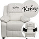 White Vinyl |#| Personalized Deluxe Padded White Vinyl Kids Recliner with Storage Arms