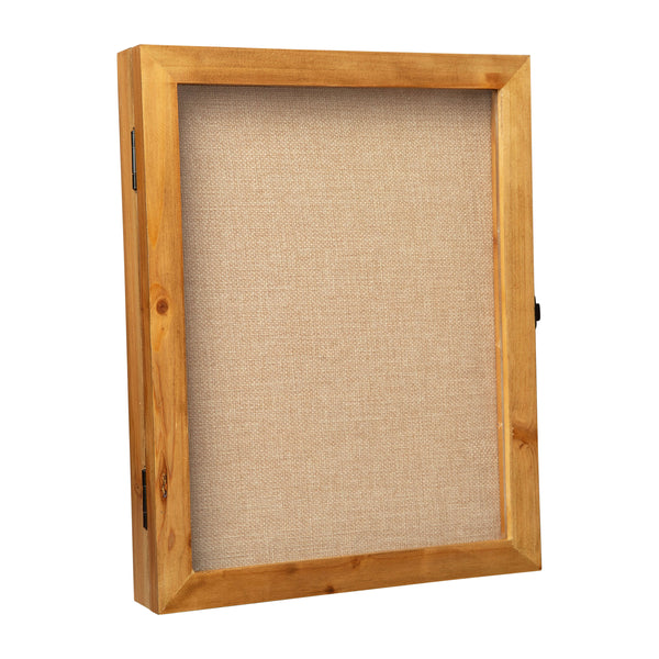 Weathered Brown,11.5"W x 2"D x 14"H |#| Solid Pine Weathered Brown Shadow Display Case with Linen Liner - 11 x 14