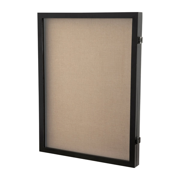 Black,18.5"W x 2"D x 23.5"H |#| Solid Pine Black Shadow Display Case with Linen Liner - 18 x 24