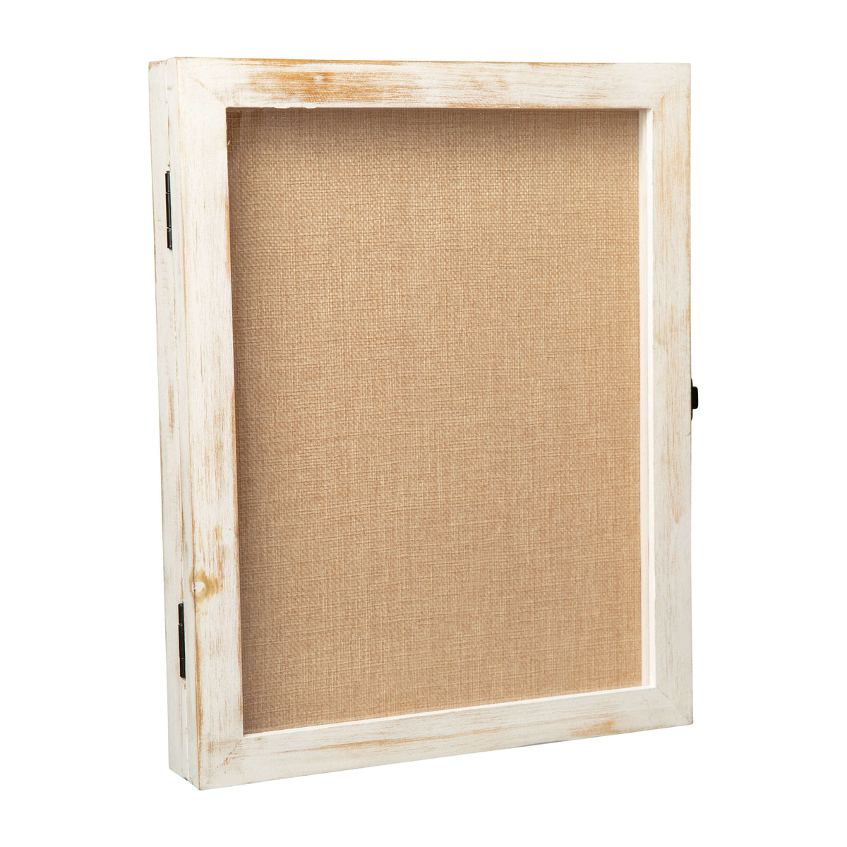 White Wash,11.5"W x 2"D x 14"H |#| Solid Pine Whitewash Shadow Display Case with Linen Liner - 11 x 14