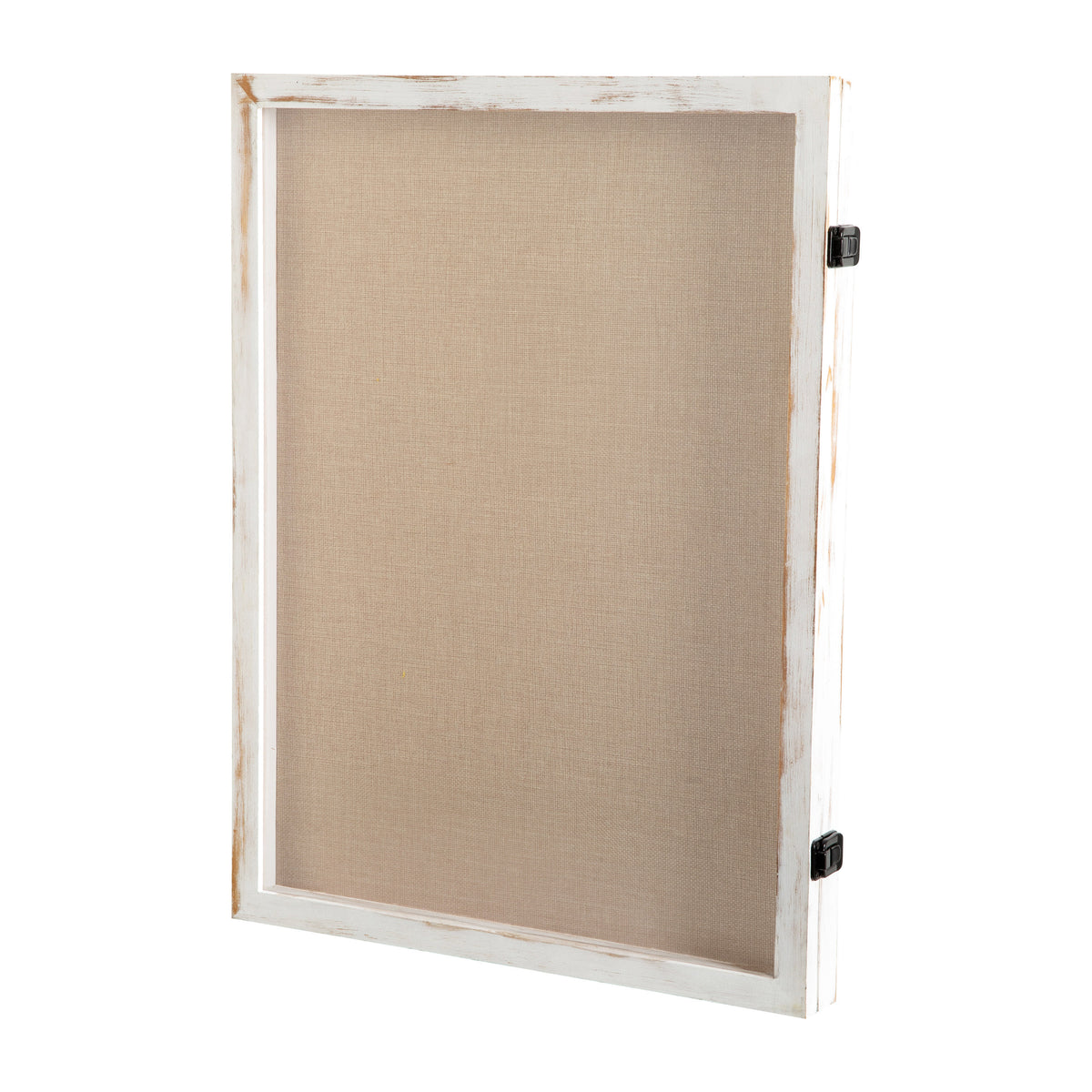 White Wash,18.5"W x 2"D x 23.5"H |#| Solid Pine Whitewash Shadow Display Case with Linen Liner - 18 x 24