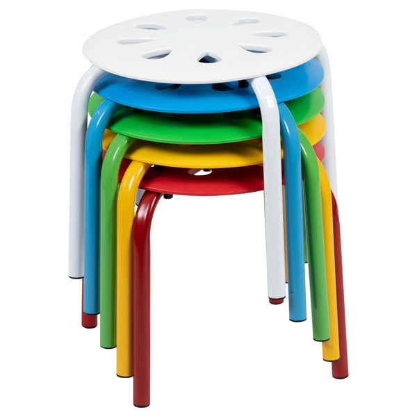 Assorted |#| Plastic Nesting Stack Stools-Classroom/Home, 11.5inchHeight, Assorted Colors-5 Pack