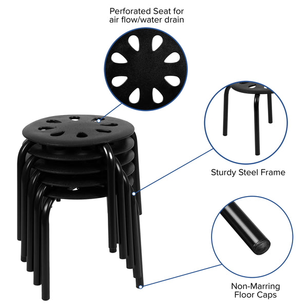 Black |#| Plastic Nesting Stack Stools - Classroom/Home, 11.5inchHeight, Black (5 Pack)