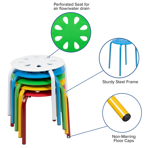 Assorted |#| Plastic Nesting Stack Stools-Classroom/Home, 11.5inchHeight, Assorted Colors-5 Pack