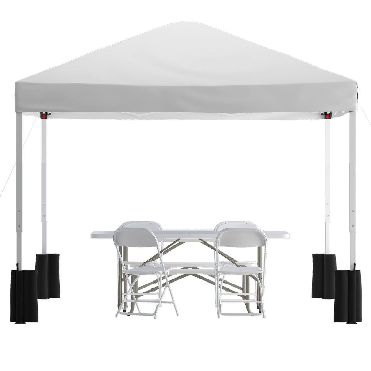 White |#| 10' x 10' White Pop Up Canopy, Folding Table and 4 White Folding Chairs Bundle