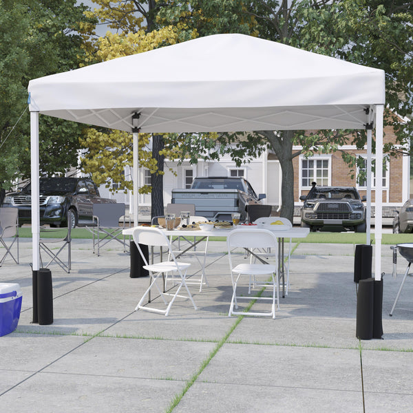 White |#| 10' x 10' White Pop Up Canopy, Folding Table and 4 White Folding Chairs Bundle