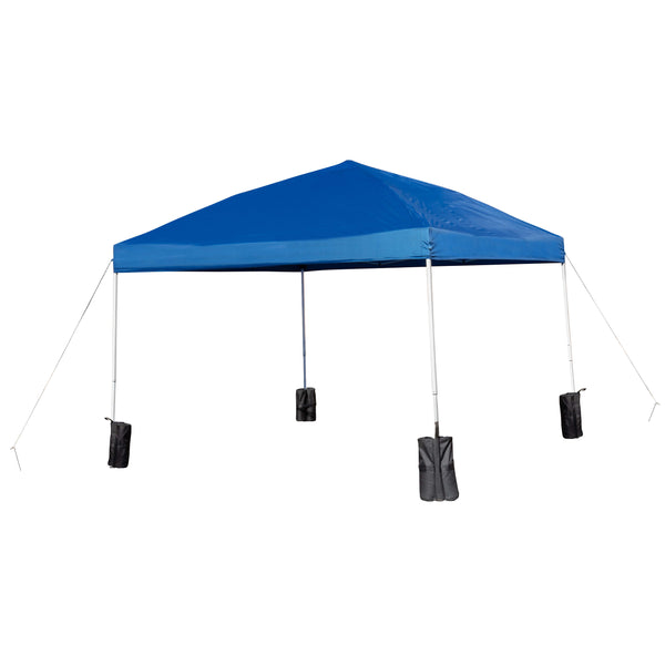 Blue |#| 10' x 10' Blue Pop Up Canopy, Folding Table and 4 White Folding Chairs Bundle