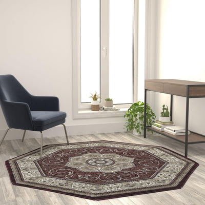 Portman Collection Persian Style Area Rug - Olefin Rug with Jute Backing - Hallway, Entryway, Bedroom, Living Room