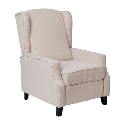 Prescott Traditional Style Slim Push Back Recliner Chair-Wingback Recliner with Polyester Fabric Upholstery-Accent Nail Trim
