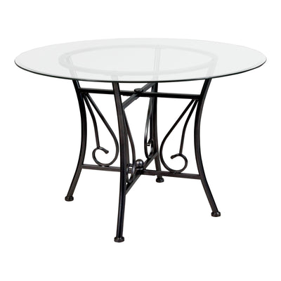Princeton 45'' Round Glass Dining Table with Curl Accent Matte Metal Frame - View 1