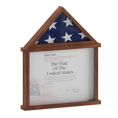 Quincy Memorial Flag Display Case with Certificate Holder, Pine Wood Shadow Box for Flag, Certificate, and Medals - View 2