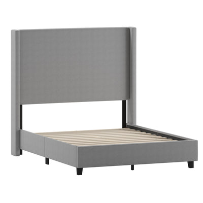 Quinn Upholstered Platform Bed with Channel Stitched Wingback Headboard, Mattress Foundation with Slatted Supports, No Box Spring Needed